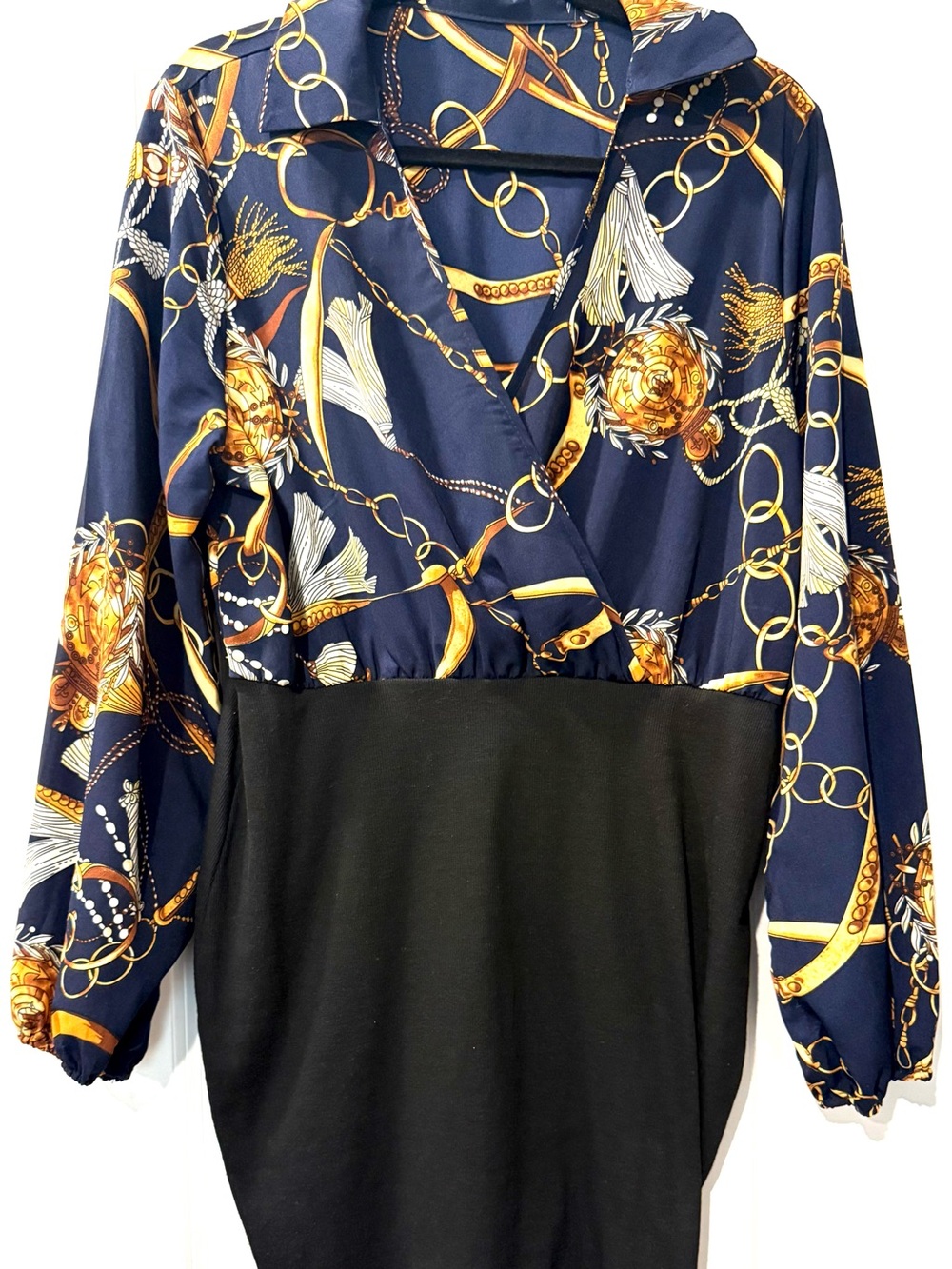 SHEIN Navy & Black Chain Tassel Print Tunic